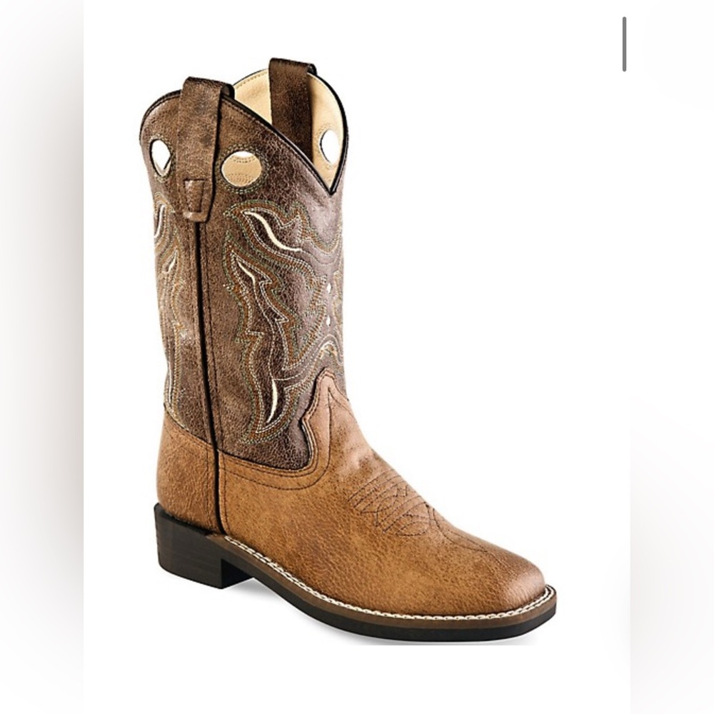 Old West Unisex Kids' Broad Square Toe Western Boots/ Tan Vintage/ size 10